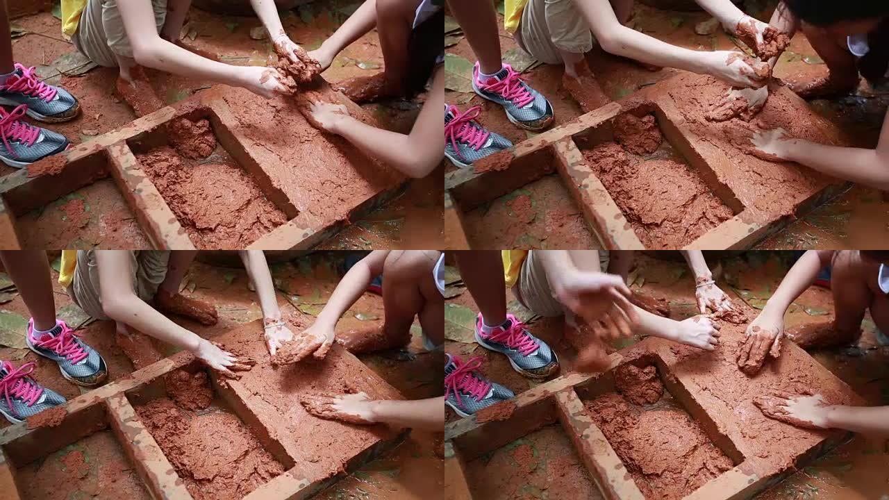 孩子们从传统的民间智慧中学习制砖。