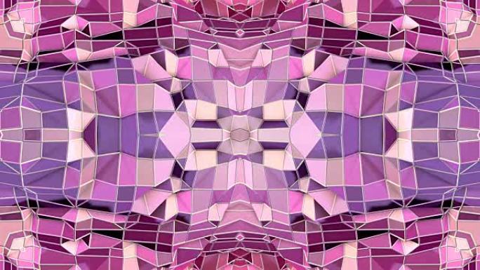 蓝紫色低聚几何抽象背景作为移动的彩色玻璃或万花筒效果在4k。循环3d动画，流行低聚风格的无缝镜头。V