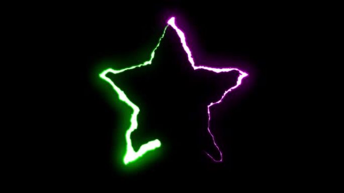 可循环绿色紫色霓虹灯闪电星符号形状飞行黑色背景动画新质量独特自然光效果视频素材