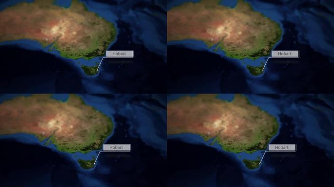 相机用指示器在澳大利亚地图上平移-霍巴特