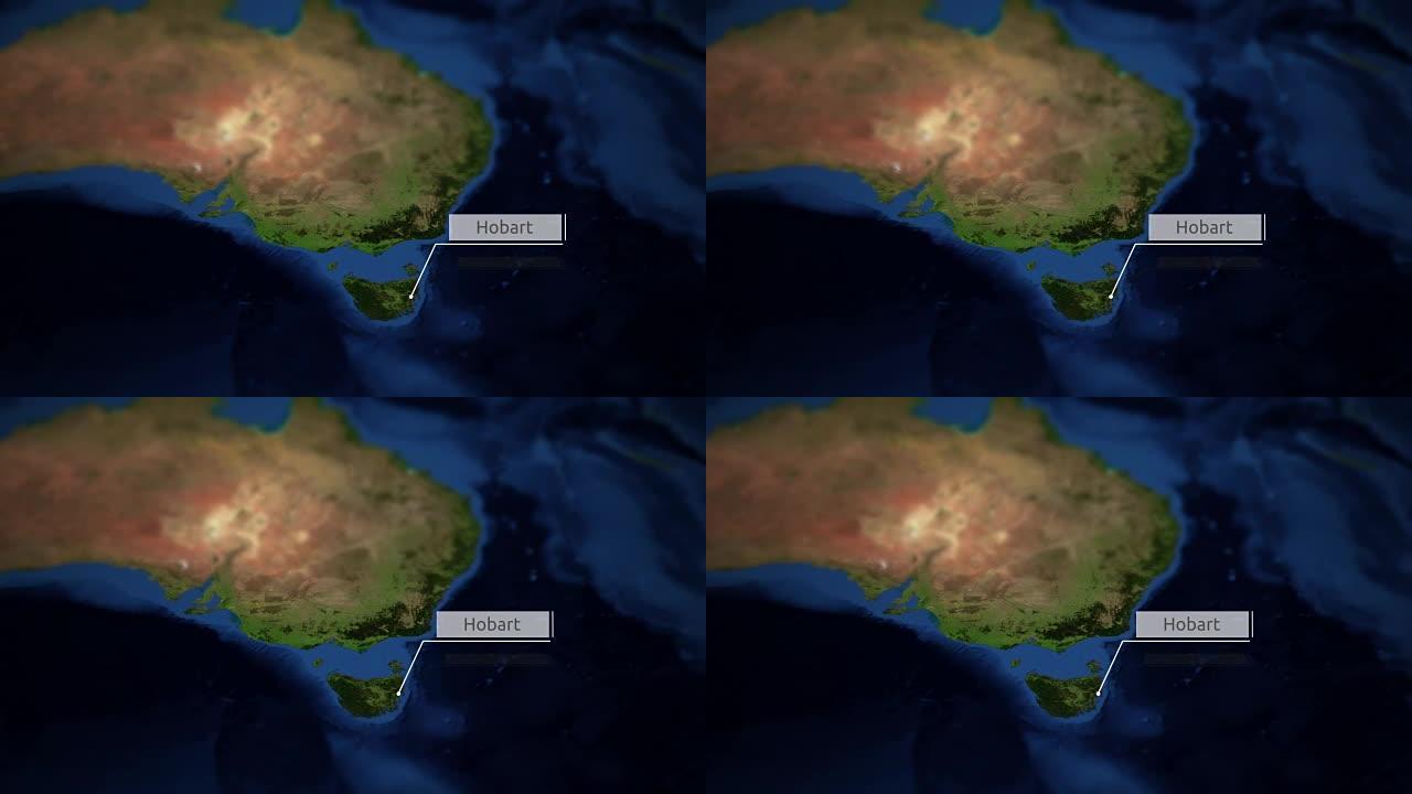 相机用指示器在澳大利亚地图上平移-霍巴特