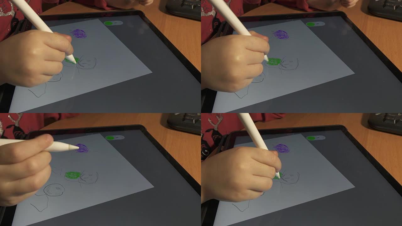 数字平板电脑上的婴儿绘画