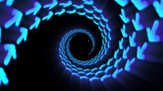 蓝色箭头的照明隧道，旋转线循环动画，