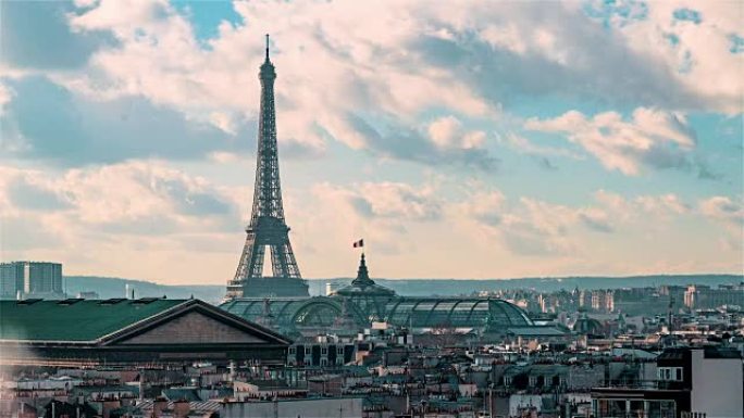 法国巴黎，延时-埃菲尔铁塔和大皇宫