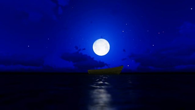 海上对抗月亮的老船