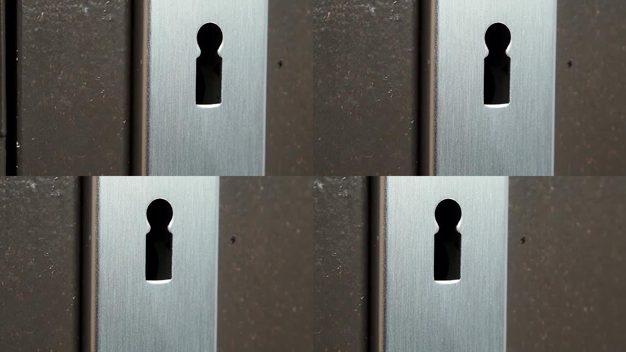 没有钥匙的旧木门钥匙孔拍摄4K