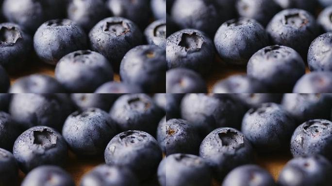 新鲜采摘的蓝莓水滴特写镜头
