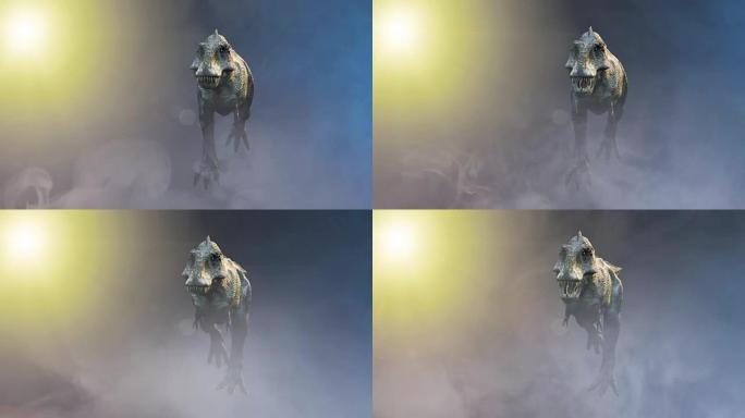 动画在黑暗背景上运行恐龙霸王龙3d渲染