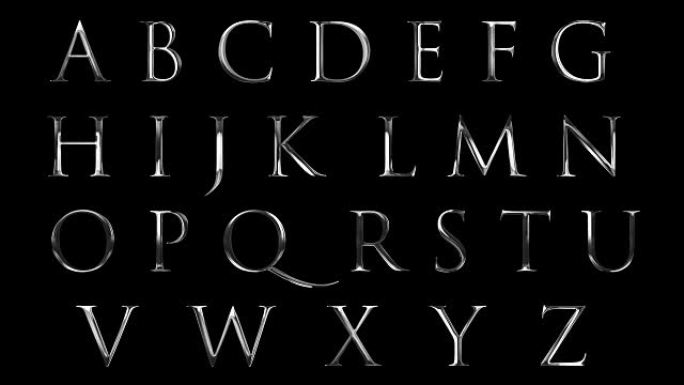 黑色背景上的复古字体黄色银色金属字母单词文本系列符号标志，带反射闪亮，豪华字母装饰概念