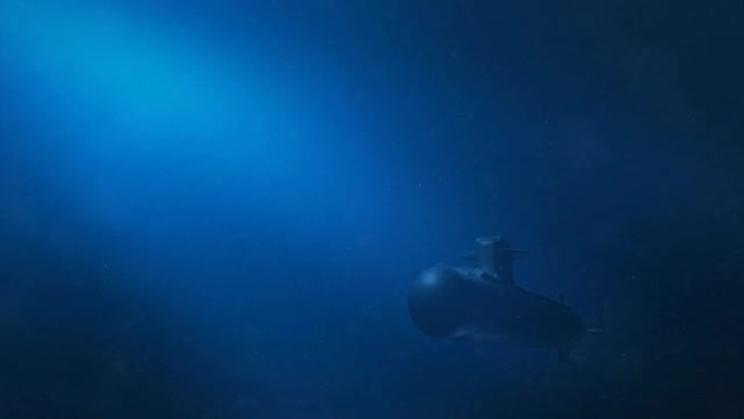 现代军用潜艇在海洋中经过摄像机