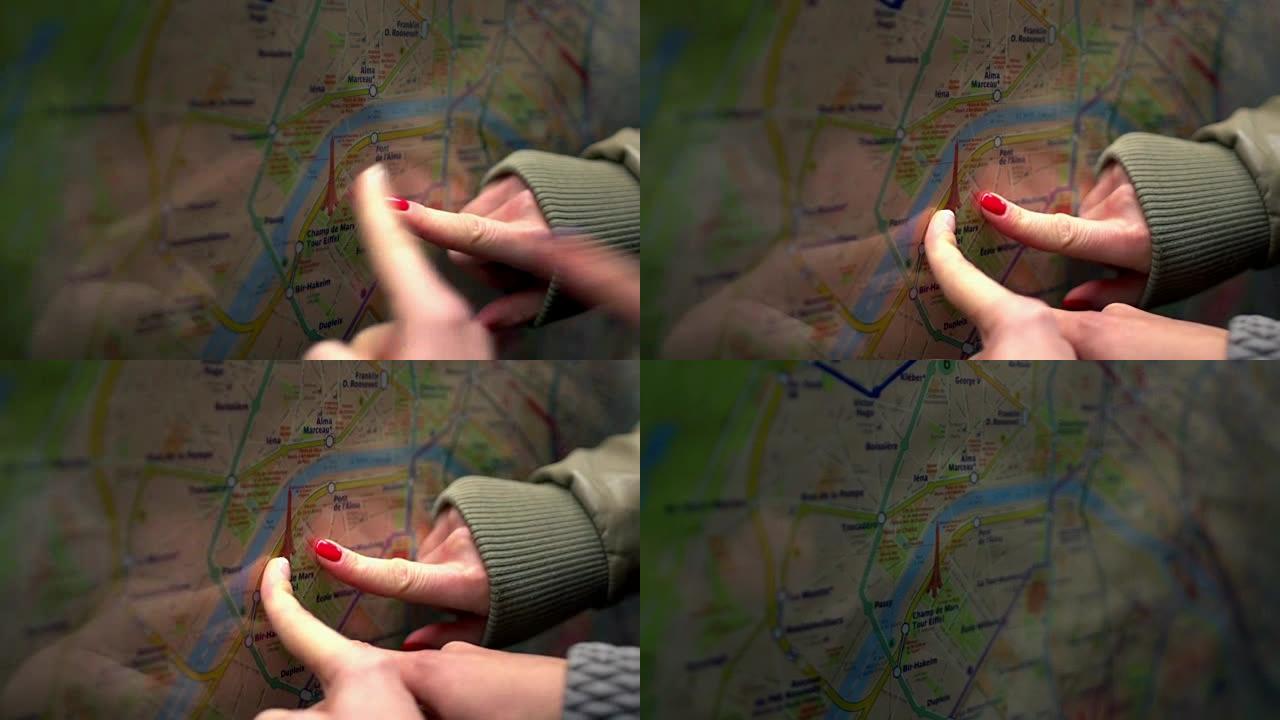 把手指放在地图上