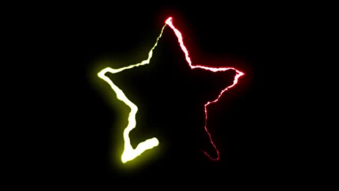 可循环的黄色红色霓虹灯闪电星星符号形状飞行黑色背景动画新质量独特的自然光效果视频素材