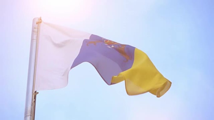 加那利群岛的旗帜在风中飘扬的真实慢动作视频