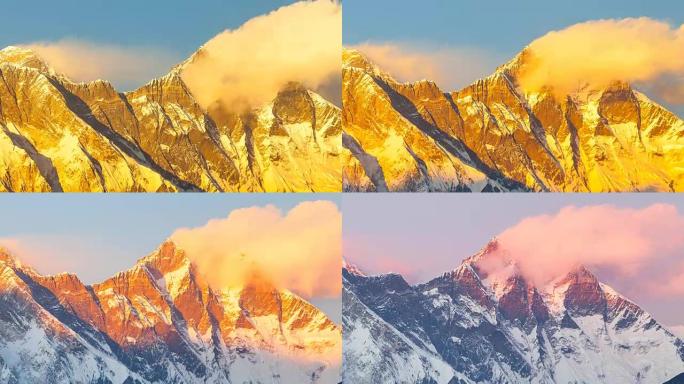 喜马拉雅山金色珠穆朗玛峰的延时