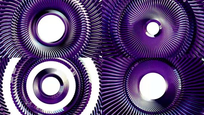 流体移动旋转紫色金属链眼圈无缝循环动画3d运动图形背景新质量工业技术建筑未来酷快乐视频片段