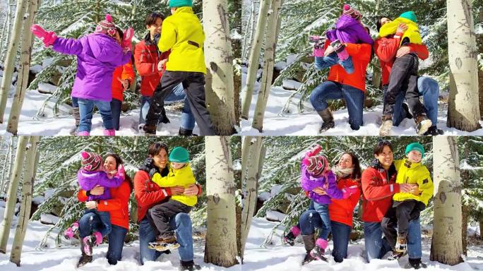 活跃的年轻高加索家庭户外冬季滑雪假期