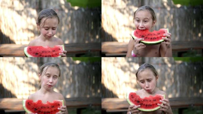 快乐的小女孩吃瓜
