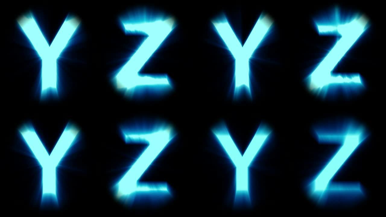 轻字母Y和Z-冷蓝光-强烈闪烁和强烈闪烁动画循环-隔离