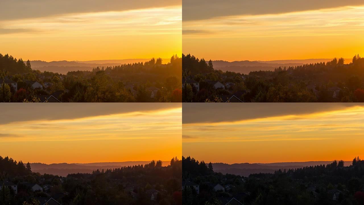 俄勒冈州跑马地住宅上美丽的日落4k时间流逝
