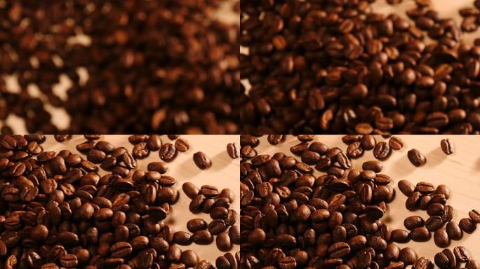 木质书桌上的咖啡豆