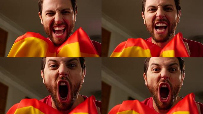 西班牙球迷用西班牙国旗庆祝