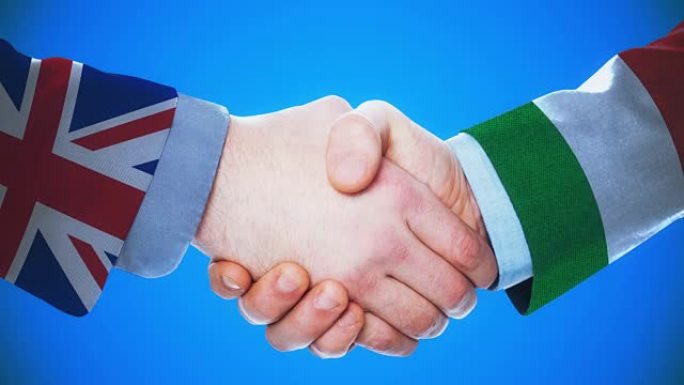 英国-意大利/握手概念动画关于国家和政治/与matte频道