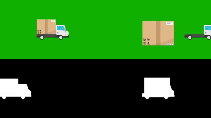 送货卡车运输隔离在绿色背景。矢量插图。Eps 10。带有可选亮度哑光的动画。包括阿尔法亮度哑光。4k