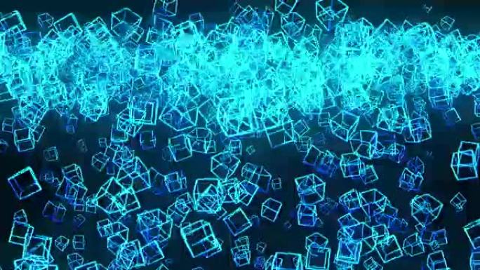 全球商业网络，黑色背景上的蓝色立方体，循环闪光动画，