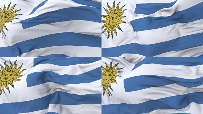 乌拉圭国旗在蓝天下缓慢挥舞，循环
