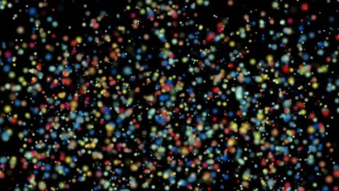 分布彩色粒子和散景运动，抽象背景