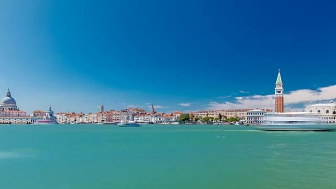 威尼斯全景图:朱代卡岛，圣母德拉敬礼教堂，多吉宫，圣马可广场从圣乔治大教堂的钟楼上看