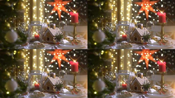 庆祝桌上的自制圣诞姜饼屋