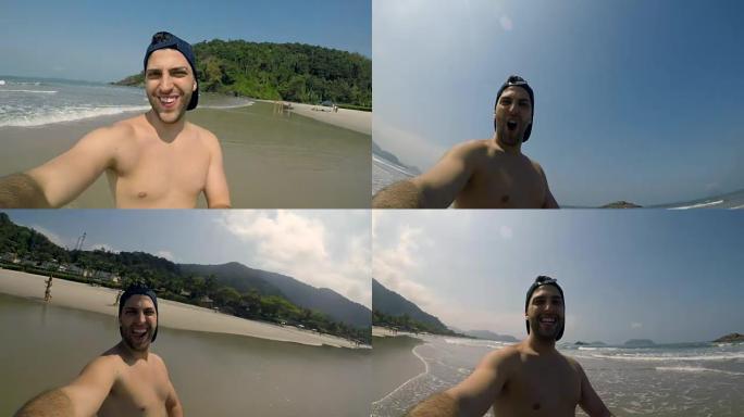 巴西年轻人在海滩上自拍