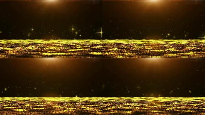 动画，运动抽象背景，带有星形黄色和金色移动和闪烁粒子。波克的背景。