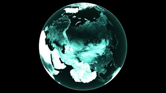 4K 3d渲染蓝色抽象地球仪三角结构旋转。数字技术星球与大陆。运动图形和动画背景。