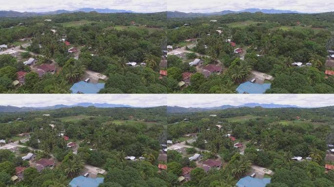 小型农业社区村屋顶房屋的视图。无人机航拍