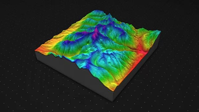 土壤切片的3d渲染，山脉孤立在黑暗背景上。