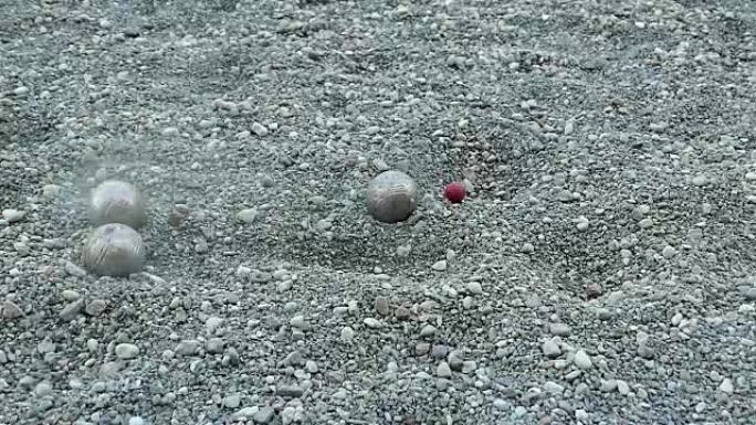 滚球滚球在砾石地面慢动作