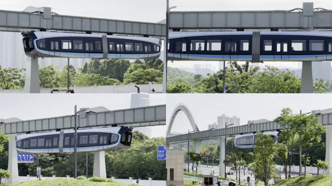 武汉光谷空轨旅游线轨道列车车厢试跑画面