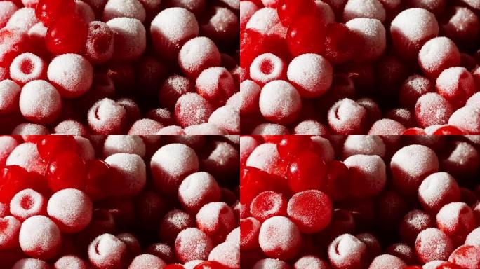 樱桃浆果表面的延时霜冰融化特写宏观拍摄食物背景