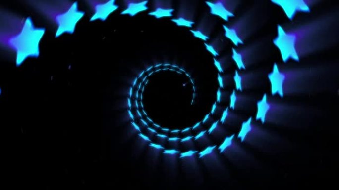 蓝色星星的照明隧道，旋转线循环动画，
