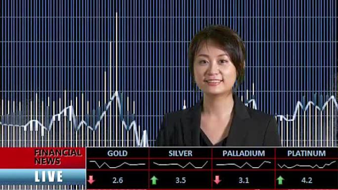 新闻主播介绍电视演播室的财经新闻