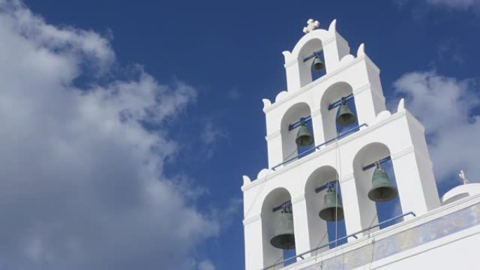 圣托里尼希腊-Oia教堂和希腊群岛基克拉泽斯的钟声