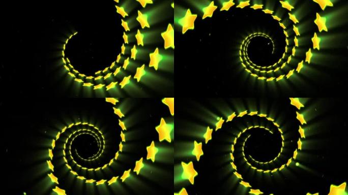 黄色星星的照明隧道，自旋线循环动画，