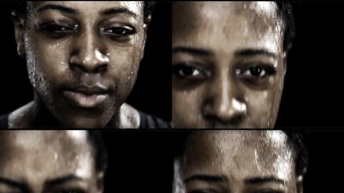 NTSC非裔美国妇女奔跑的脸特写
