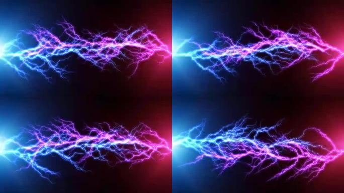 蓝色和红色闪电电弧放电