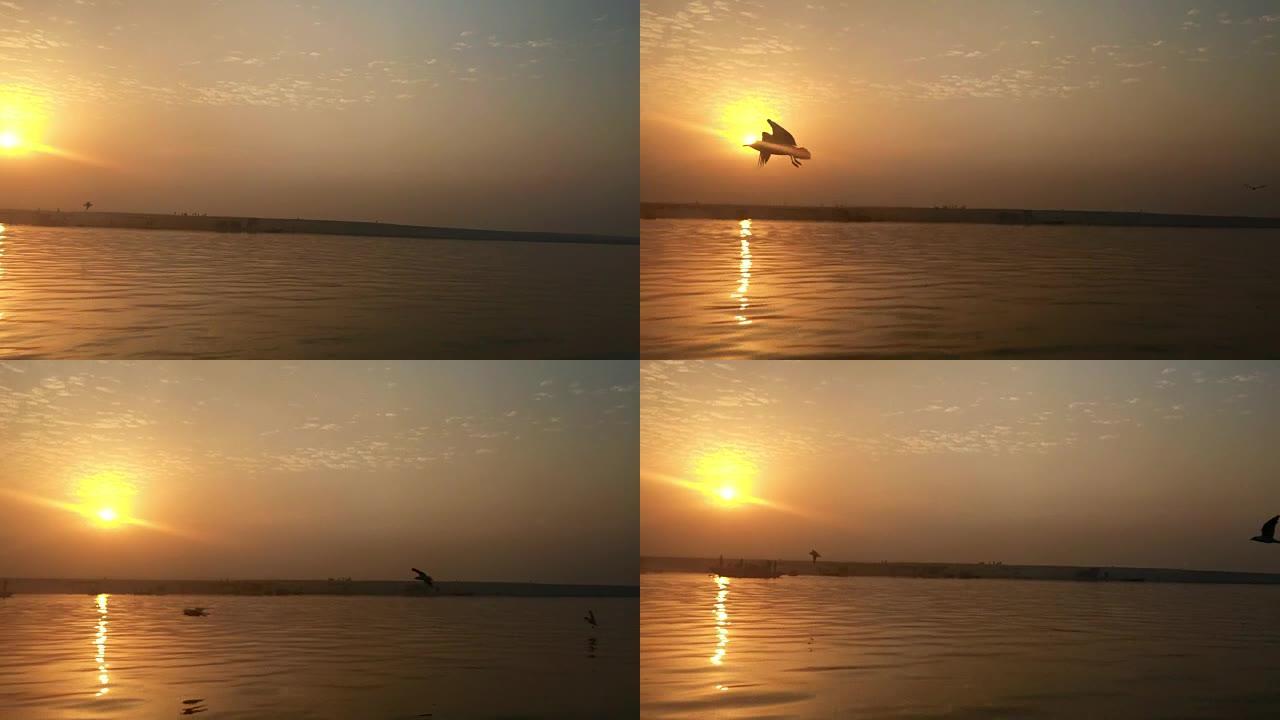 印度瓦拉纳西日出天空背景上的恒河