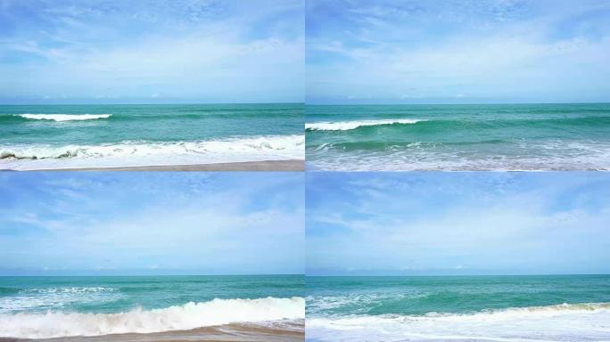 热带安达曼海景风景秀丽，在泰国美丽的海滩上，海浪在沙滩上坠落