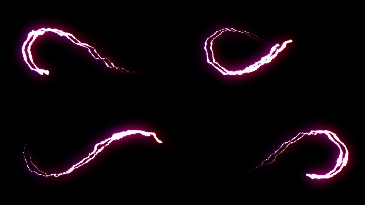 可循环紫色红色霓虹灯闪电无限符号形状飞行黑色背景动画新质量独特自然光效果视频素材