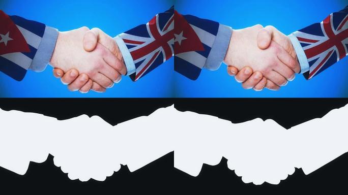 古巴-英国/握手概念动画国家和政治/与matte频道
